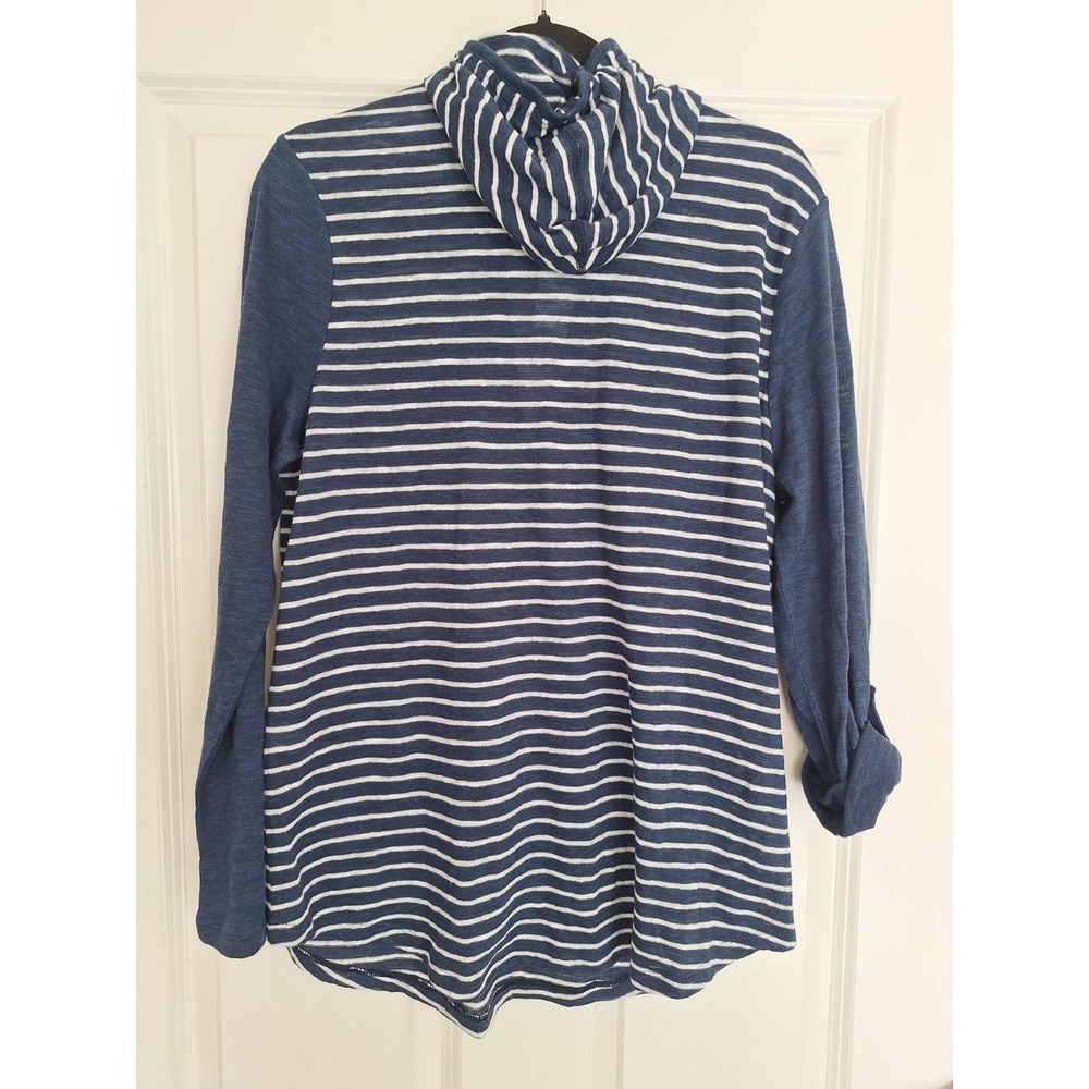 J Jill Blue White hoodie linen 58% size M - Picture 4 of 7